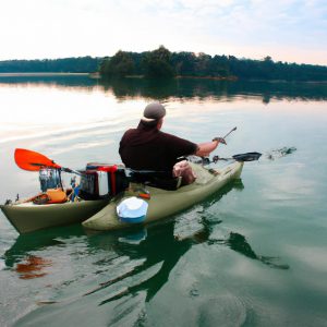 Person kayaking with fishing gear